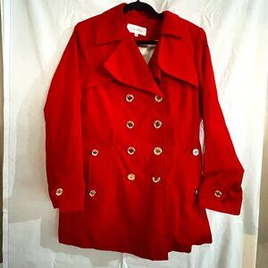 Calvin Klein Red Trench Coat Silver Buttons